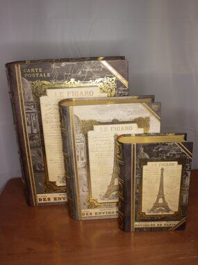 Punch Studio Paris Faux Book Box Set | Nesting Storage Books |Eiffel Tower Decor